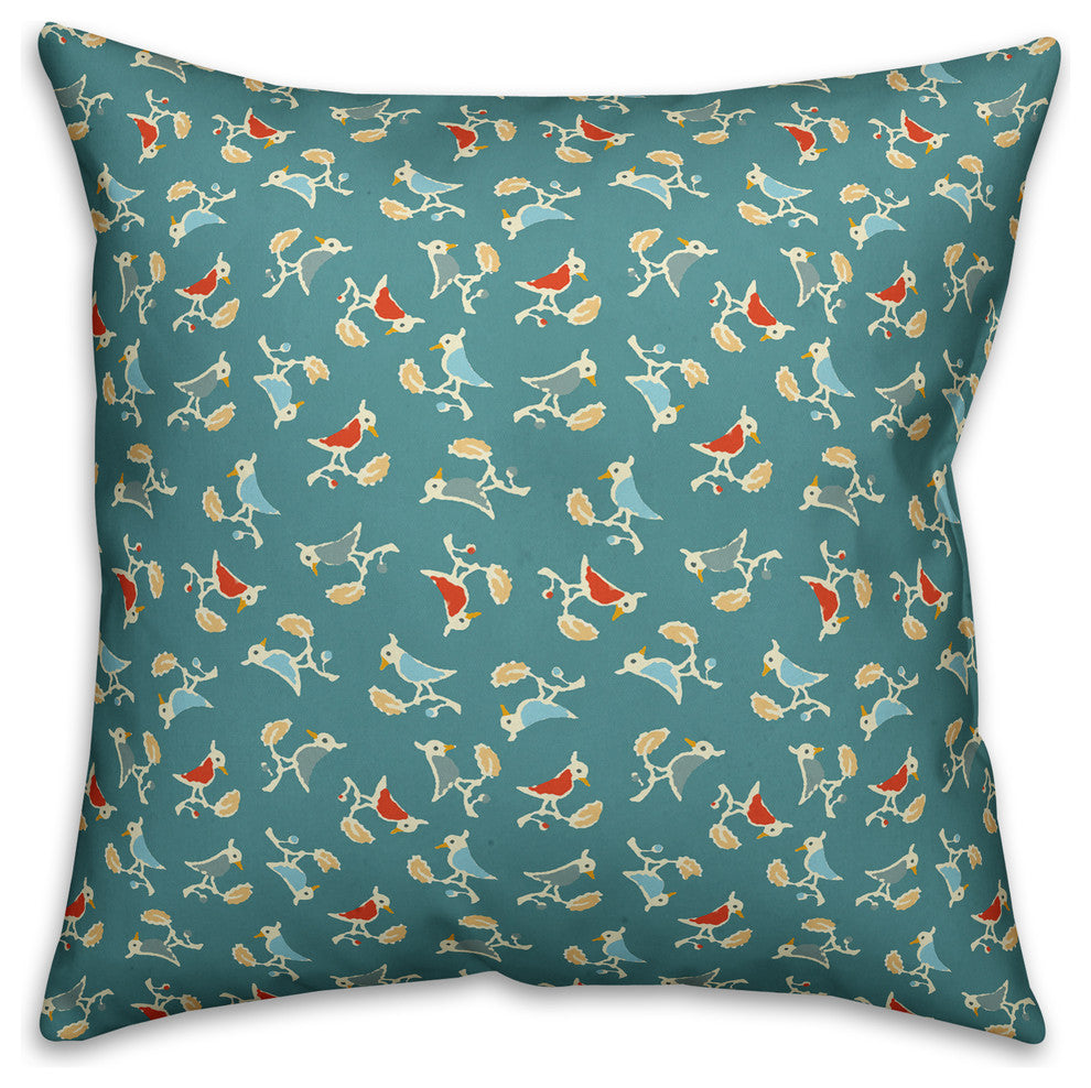 Songbird Pattern, Blue Throw Pillow, 18"x18"