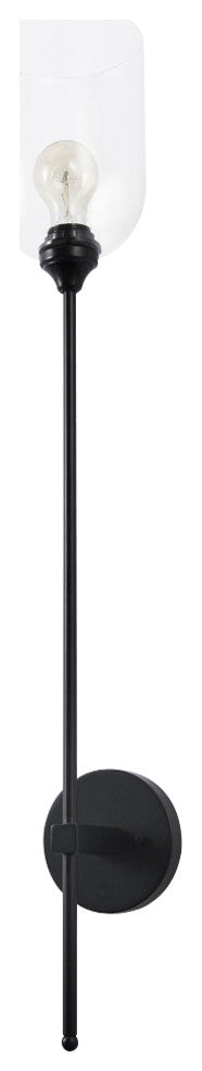 Clyde Matte Black Metal With Glass Round Wall Sconce, 35" x 8"