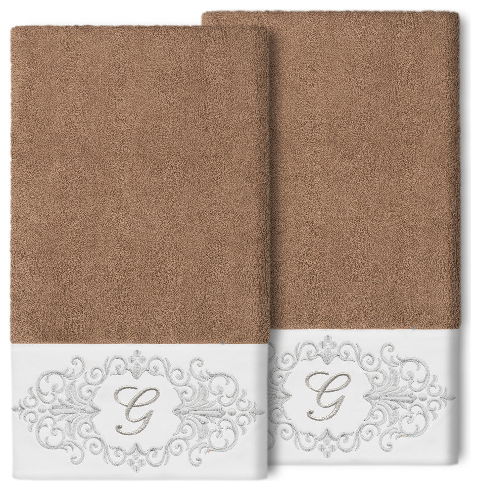 Linum Home Turkish Cotton Monica 2-Piece Embellished Bath Towel Set, Latte