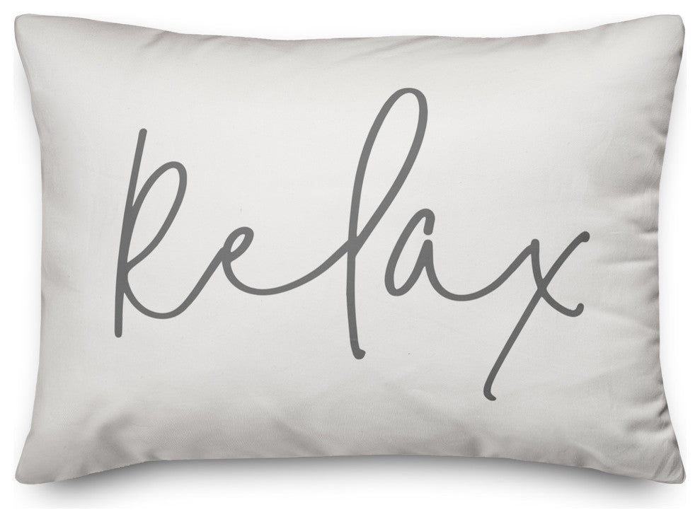 'Relax' Thin Script Outdoor Lumbar Pillow, White