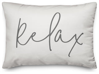 'Relax' Thin Script Outdoor Lumbar Pillow, White