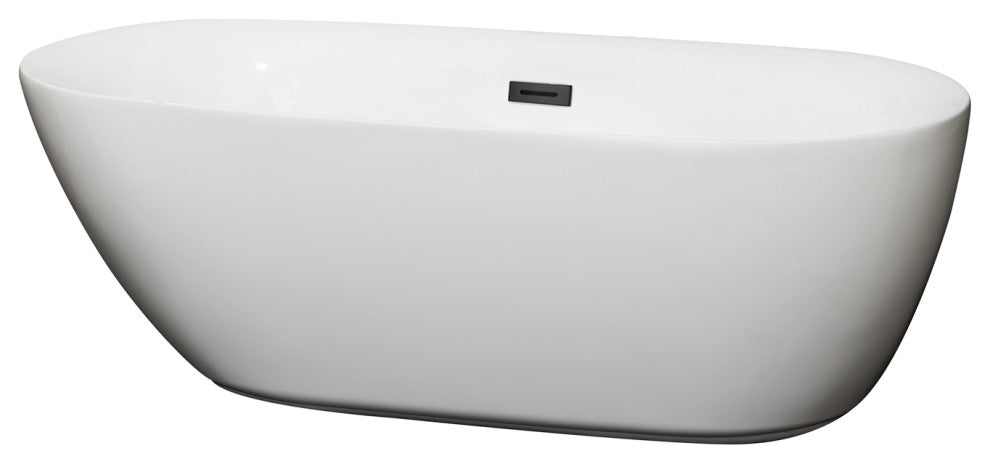 Melissa 65" Freestanding White Bathtub, Matte Black Drain and Overflow Trim
