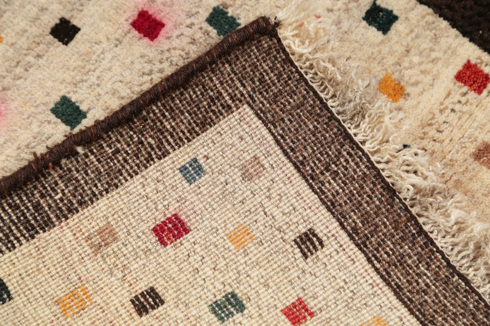 Consigned, Oriental Persian Hand-Knotted Gabbeh Area Rug Wool, Beige, 4'10"X2'6"