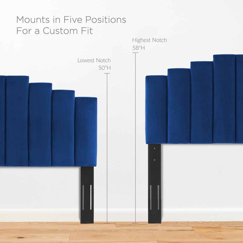 Platform Bed Frame, Full Size, Velvet, Blue Navy, Modern Contemporary, Bedroom