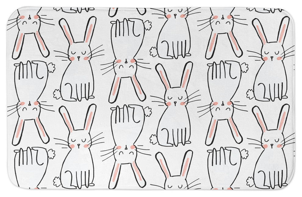 Cute White Rabbit Pattern 34x21 Bath Mat