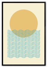 Satin Black 18" x 24" Sun and Waves Abstract Framed Print