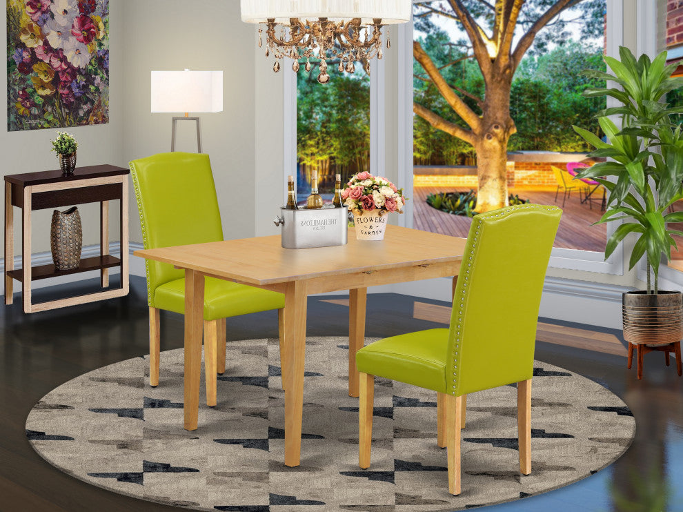 3Pc 42/53.5" Table, Pair Of Parson Chair, Pu Leather Color Autumn Green