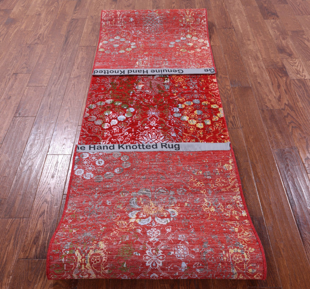 Runner Modern Wool and Silk Handmade Rug 2' 7" X 12' 1" Q11820