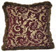 Burgundy and Gold Leaf Floral Chenille Pillow With Fringe, 23"x23"