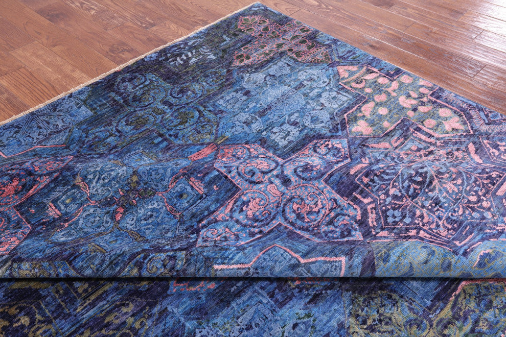 8' 11" X 11' 9" Modern Handmade Wool and Silk Rug Q7330