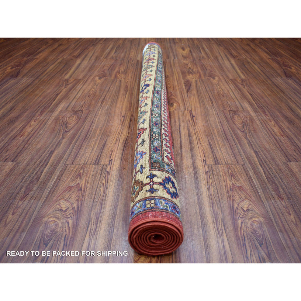Red Afghan Ersari with Geometric Design, Pure Wool Oriental Rug, 5'7" x 7'7"
