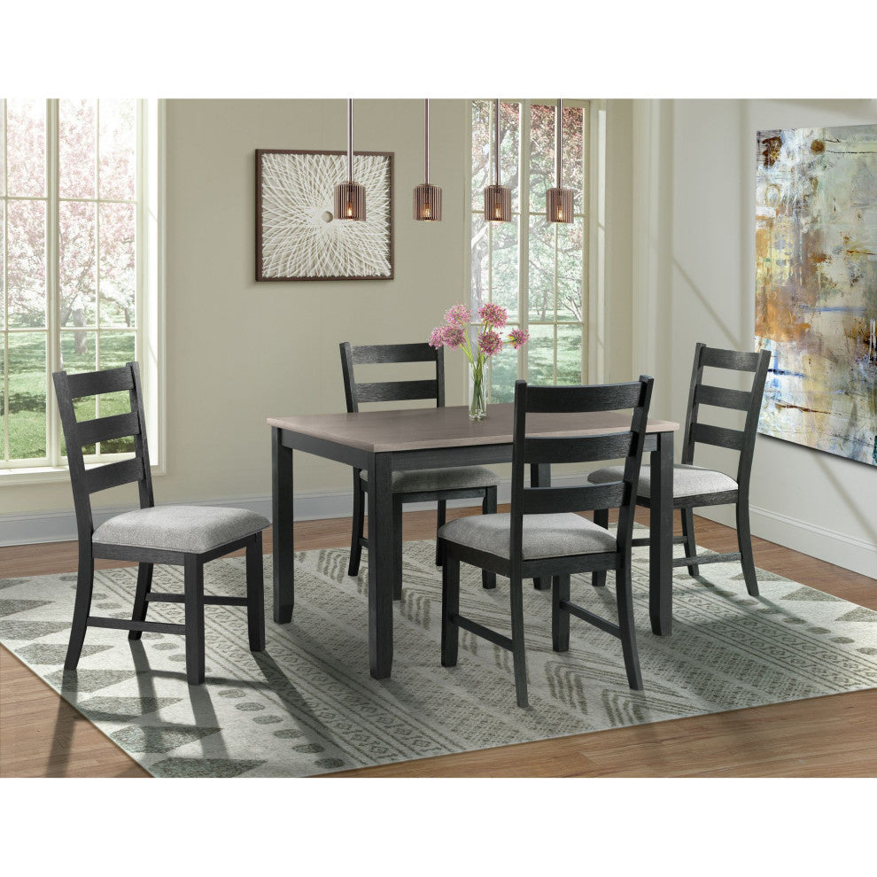 Martin Dining Side Chair With Gray Fabric, Black Finish, Set of 2