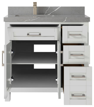 Cambridge 36 Left Offset Bath Vanity in Coventry Gray 2" Piatra Gray