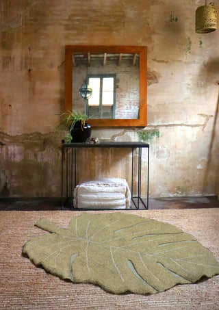 Monstera Olive Machine Washable Kids Area Rug, 4'x5'11"
