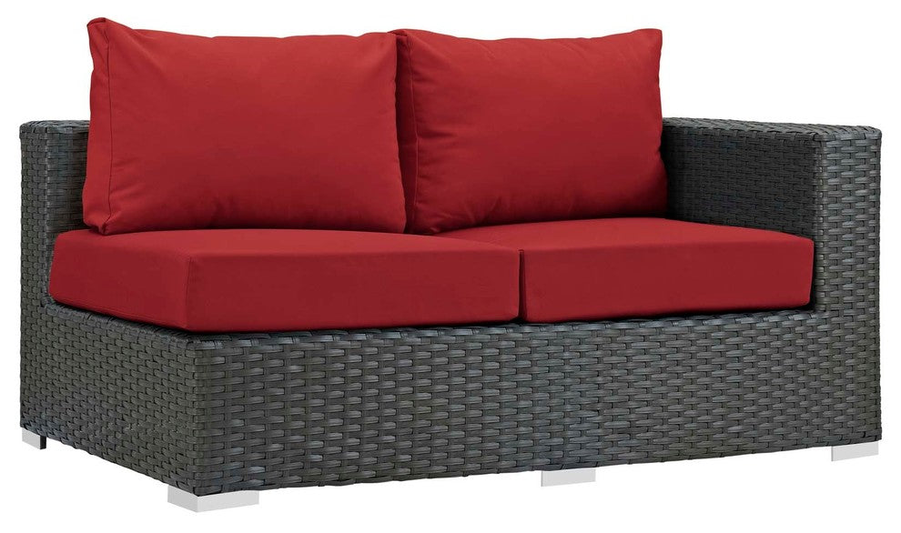 Sojourn Outdoor Wicker Rattan Sunbrella Right Arm Loveseat, Canvas Red