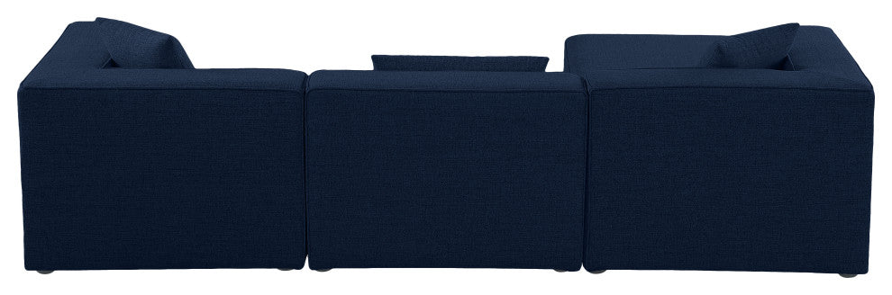 Cube Upholstered Modular Sectional, Navy, 4-Piece: 1 Armless Chair, 2 Corner Chair, 1 Ottoman, Linen Texured Fabric