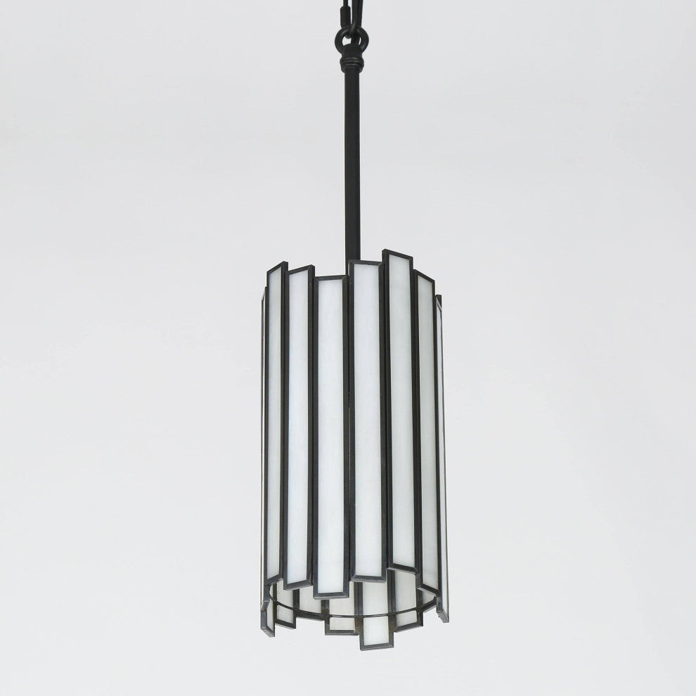 LNC 1-Light Modern Cylinder/Drum Glass Kitchen Pendant Lighting, White & Black