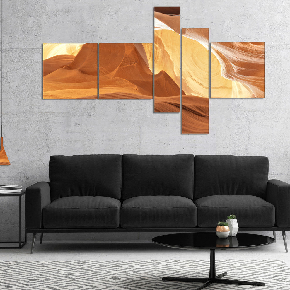 Antelope Canyon with Light Rays, Landscape Photo Canvas Print, 60"x32", 5 panels