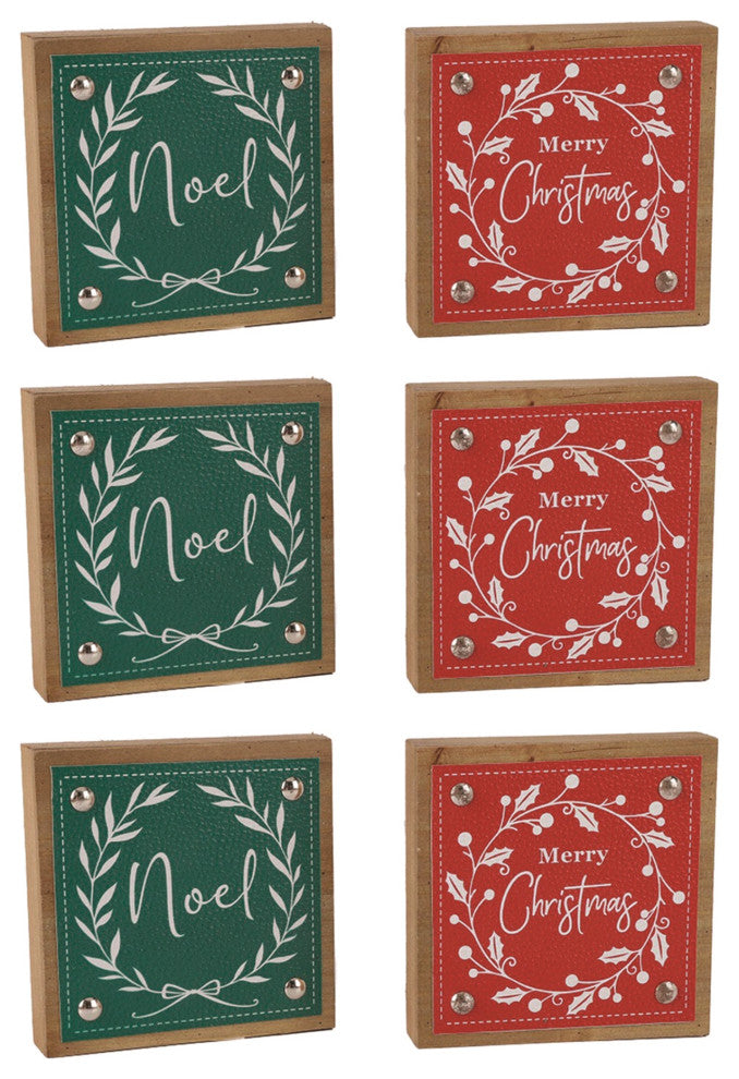 Holiday Sentiment Sign With Faux Leather Accent, 6-Piece Set