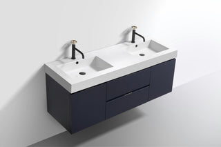 Bliss 60" Double Sink Blune Wall Mount Modern Bathroom Vanity