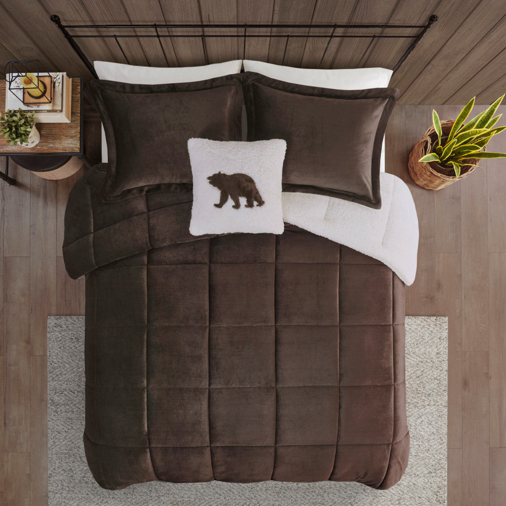 Woolrich Alton Plush to Sherpa Winter Comforter Set, Brown, King