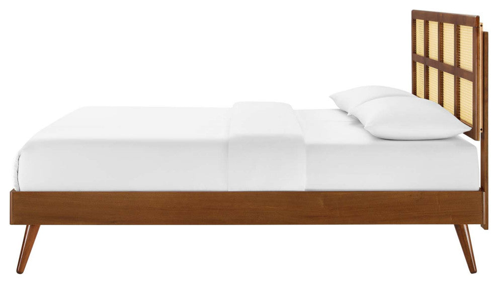 Platform Bed Frame, King Size, Wood, Brown Walnut, Modern Mid-Century, Bedroom