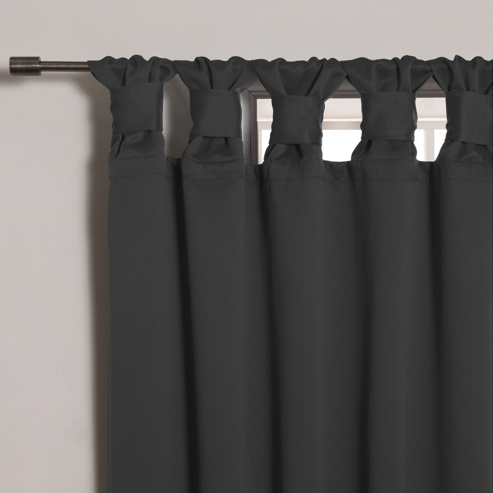 BANDTAB -Thermal Insulated Blackout Knotted Tab Curtain Set, Dark.grey, 52" W X