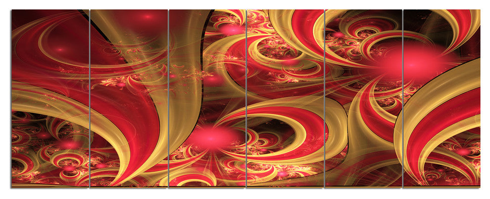 Pink Symmetrical Fractal Pattern, Floral Canvas Art Print, 70"x28", 6 Panels