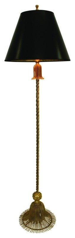 66" Gold Iron Tassel Floor Lamp, Cottage Contemporary Romantic Ornate Black