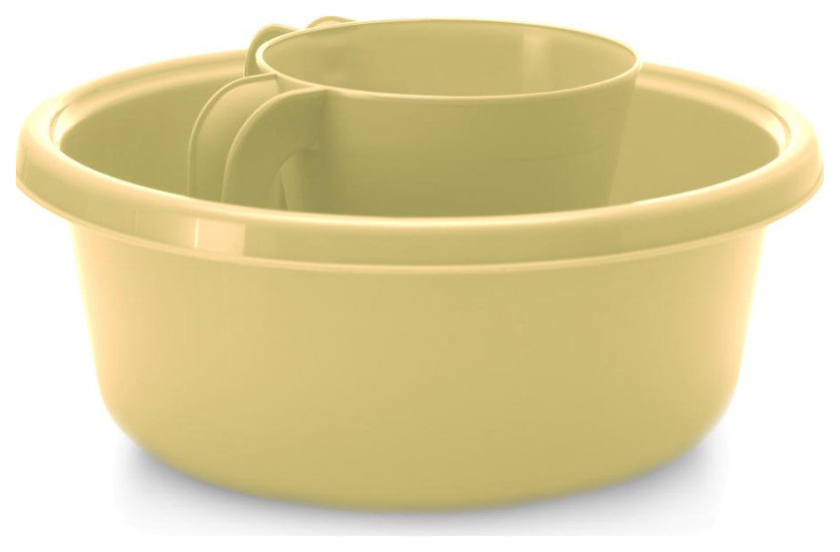 YBM Home Square Plastic Wash Cup & Wash Basin Set, long-lasting, Beige, Medium