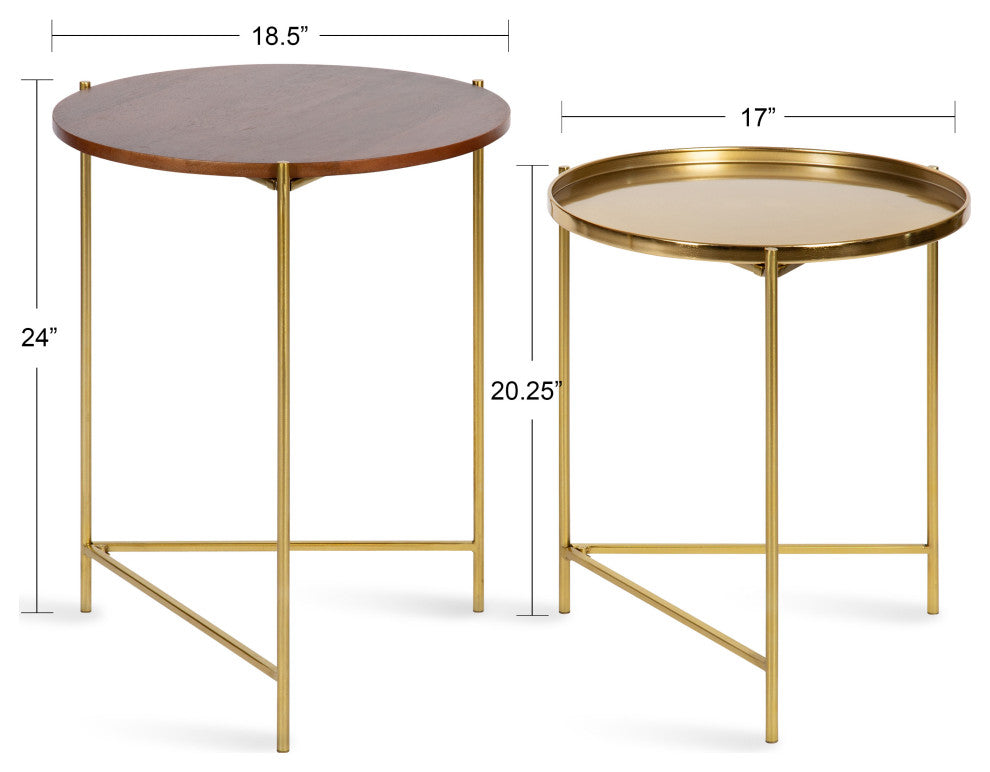 Ulani Round Metal Accent Tables, Walnut Brown