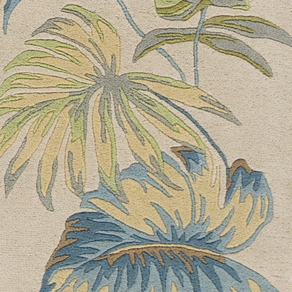 HomeRoots 3' x 5' Ivory or Blue Leaves Wool Area Rug