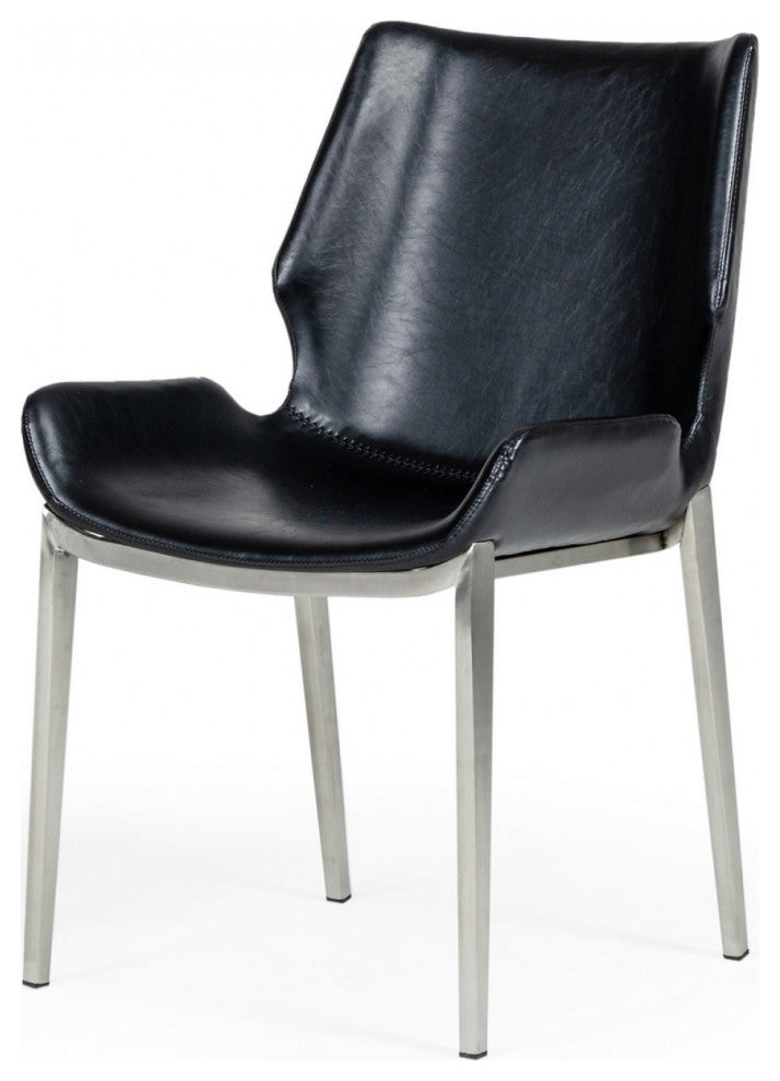 Set of Two Black Faux Leather Moder Dining Chairs