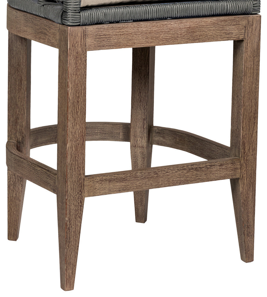 Orbit Outdoor Patio 30" Bar Stool Wood With Gray Rope/Taupe Olefin Cushions
