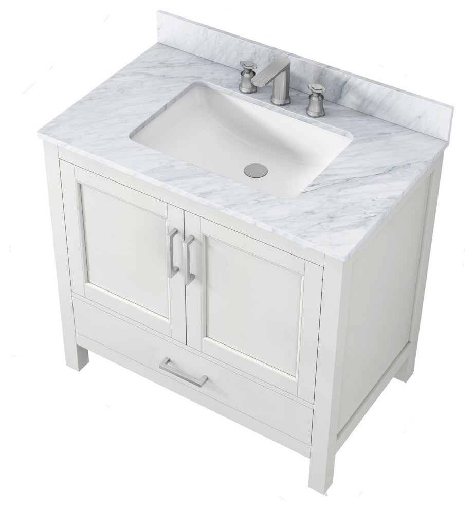 36" Plywood Freestanding Bathroom Vanity Set with Drawer and Doors, Matte White
