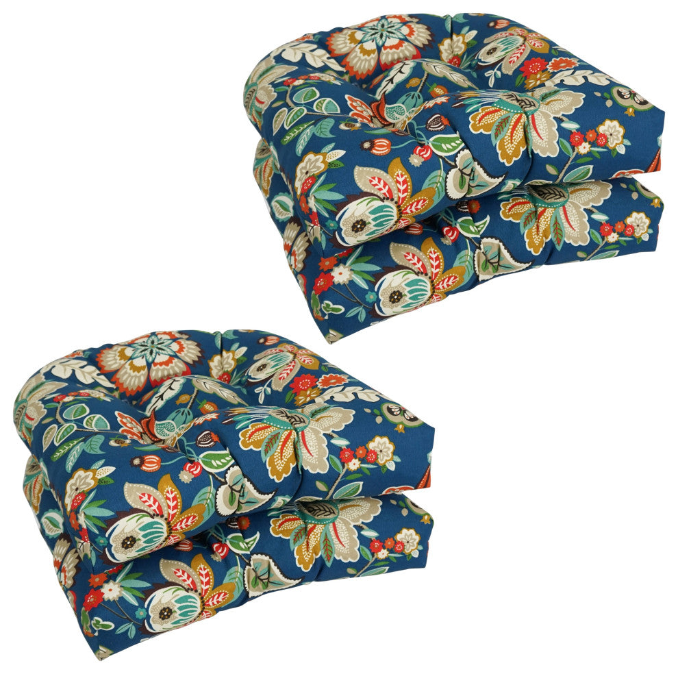 19" U-Shaped Patterned Tufted Dining Chair Cushions, Set of 4, Telfair Peacock