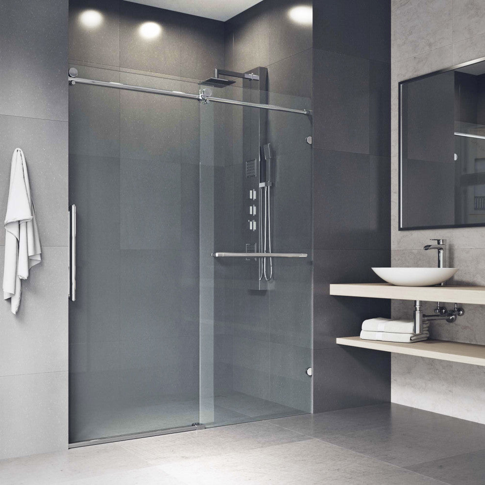 VIGO Ferrara Frameless Sliding Shower Door, Chrome, 72" to 73" W X 74" H, Clear Glass