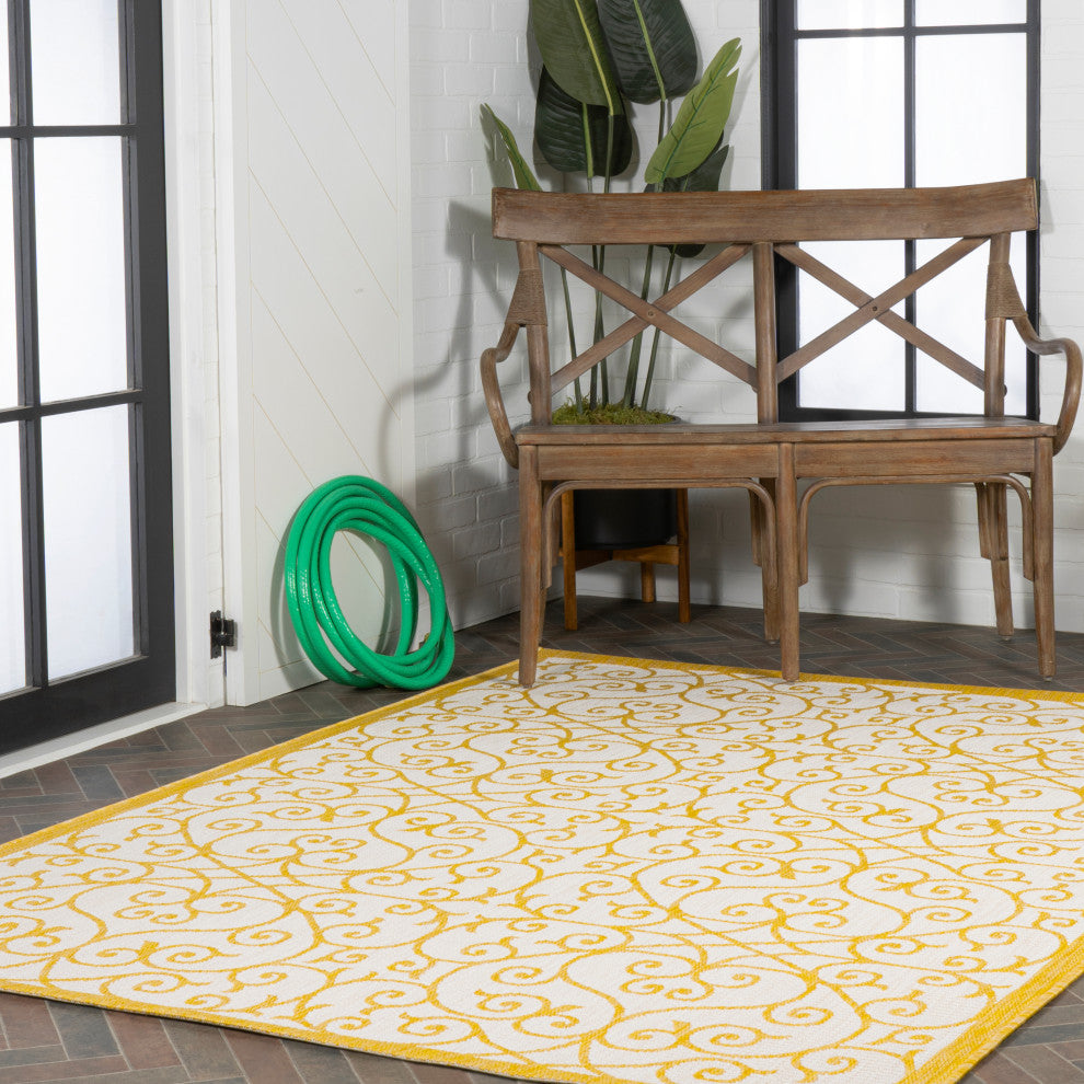 Madrid Vintage Filigree Textured Weave Indoor/Outdoor, Cream/Yellow, 8 X 10