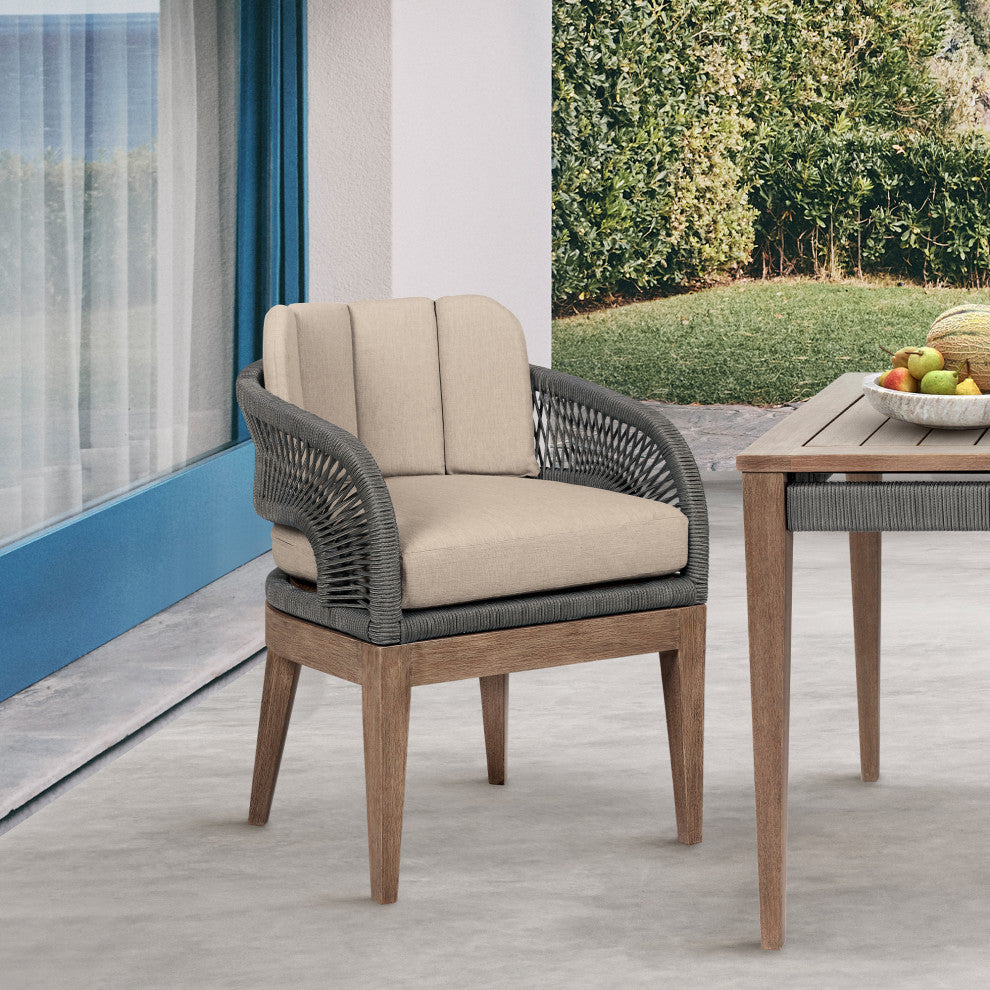 Orbit Outdoor Patio Dining Chair Wood Gray Rope/Taupe Olefin Cushions