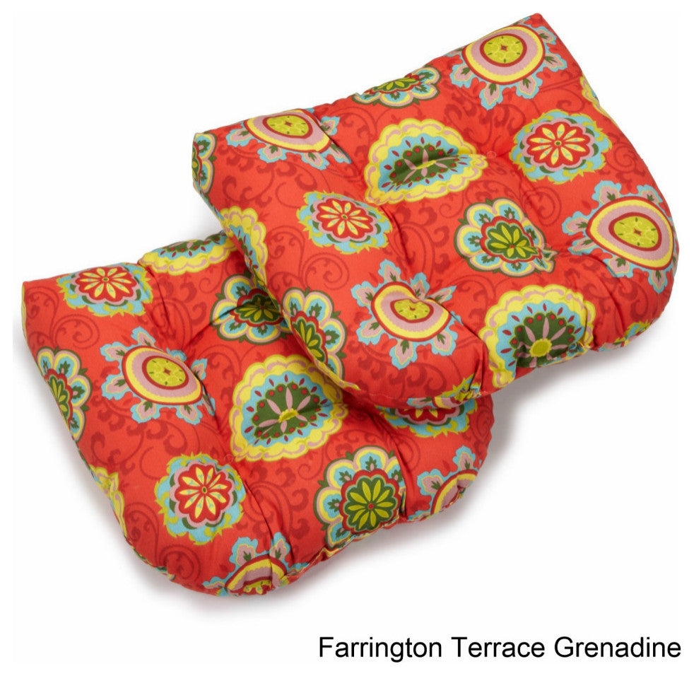 19" U-Shaped Outdoor Tufted Dining Chair Cushion, Set of 2, Farrington Grenadine