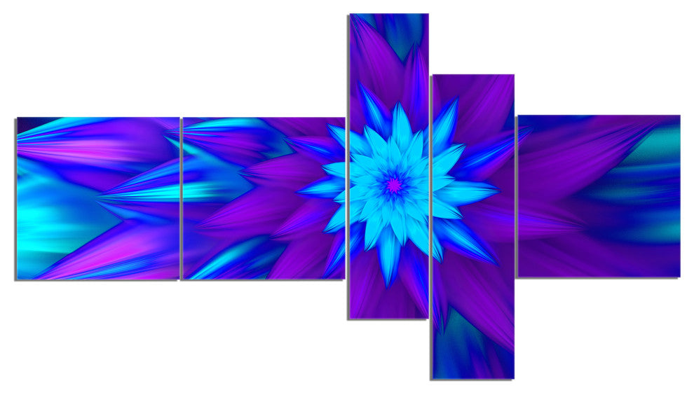 Dance of Blue Flower Petals, Floral Canvas Art Print, 60"x32", 5 panels