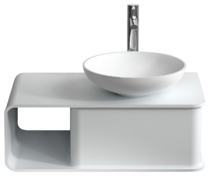31" Polystone Wall Mounted Vanity Only, Matte White, No Sink