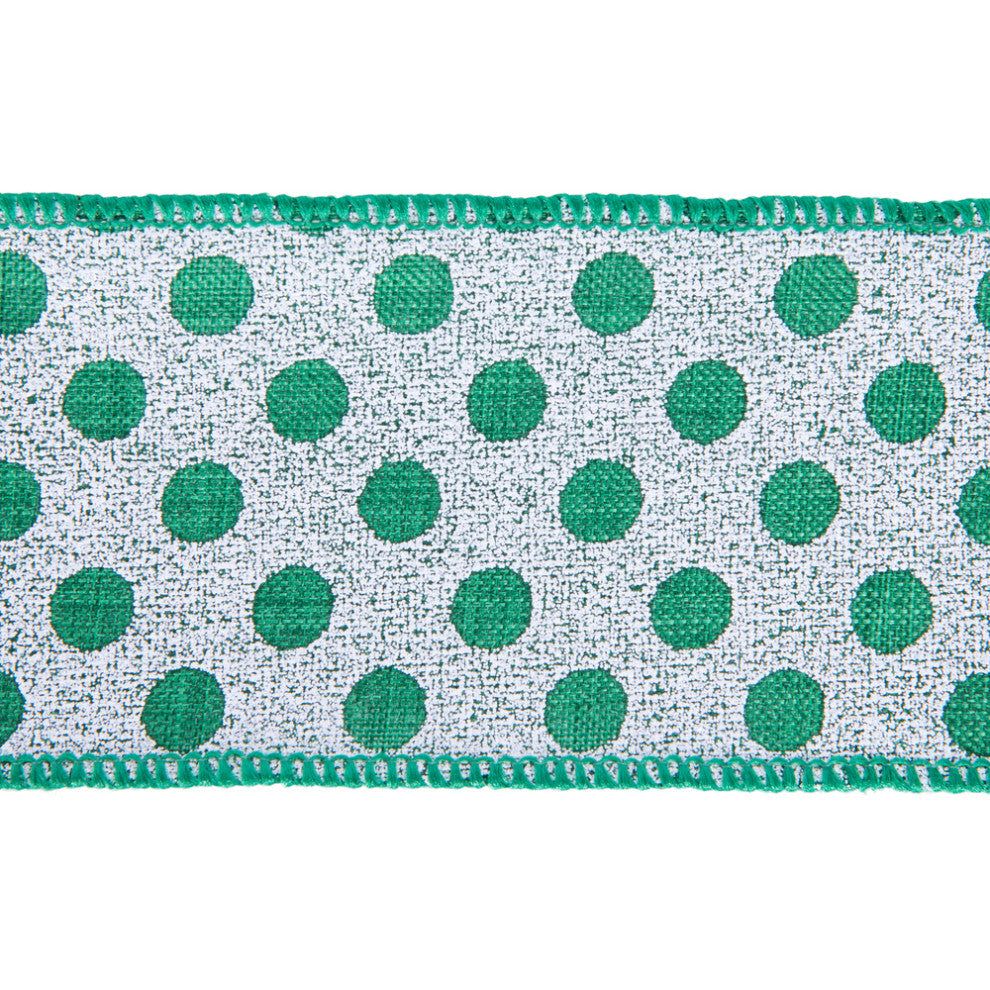 Vickerman Q201623 2.5"X10 Yard Green Dots Pattern Christmas Ribbon