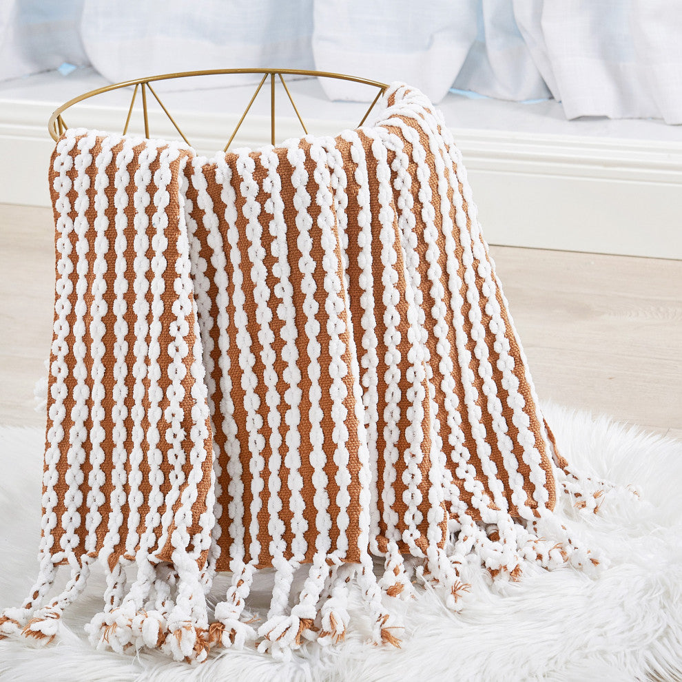 Chain Tweed Knit Throw Blanket, Camel
