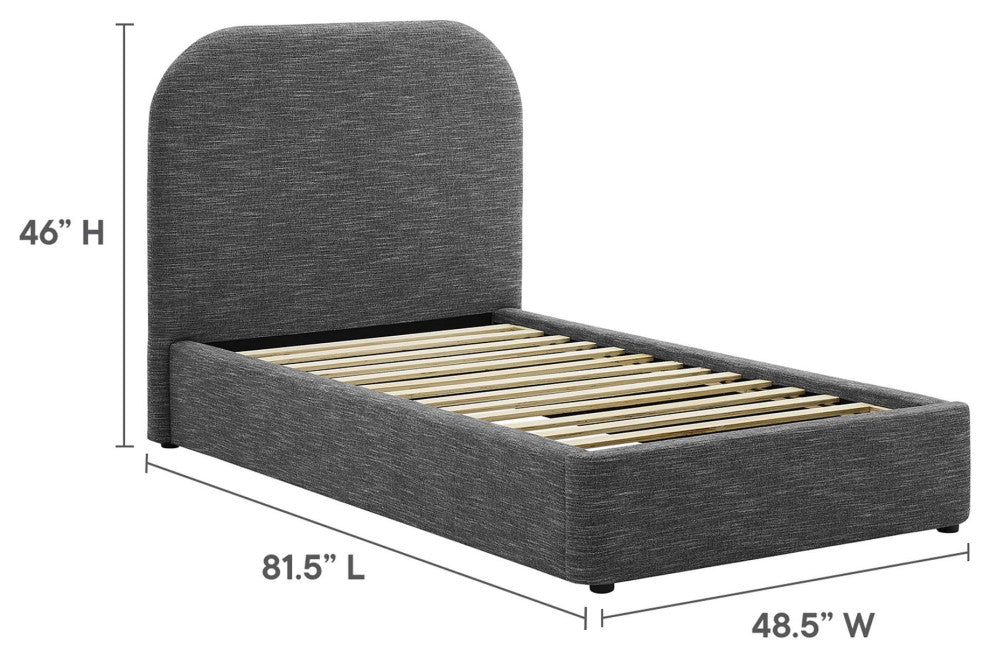 Keynote Upholstered Fabric Curved Twin Platform Bed, Heathered Weave Slate