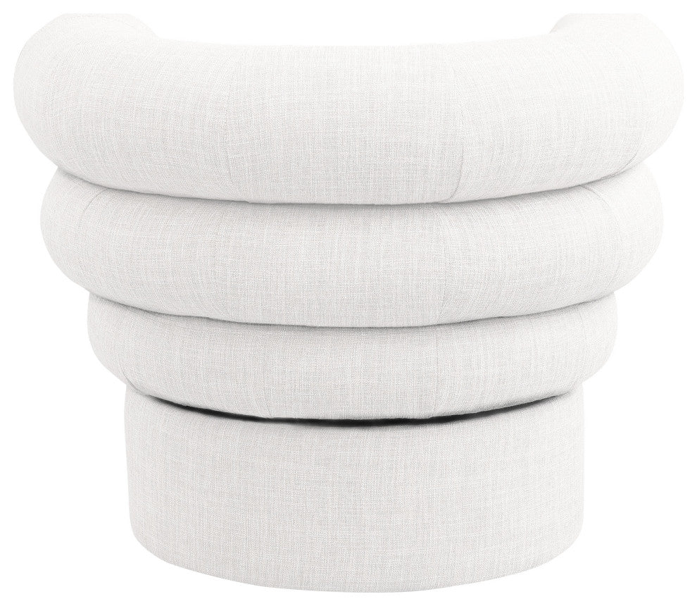 Valentina Linen Textured Fabric Upholstered Accent Swivel Chair, Cream