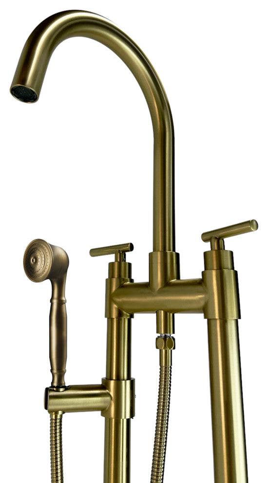 CastelloUSA Saturn Double Handle Clawfoot Tub Filler Faucet, Brushed Gold, Float Handle