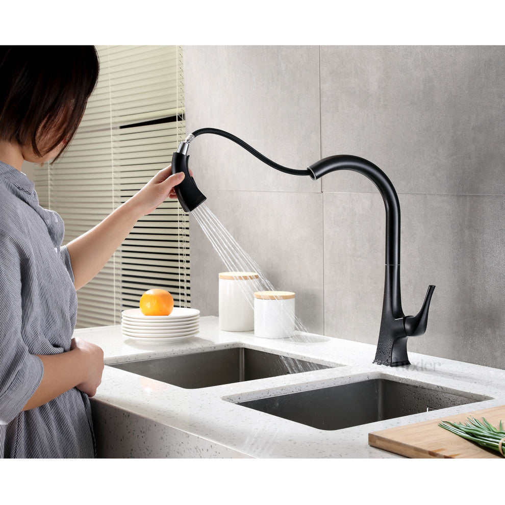 Luxier KTS20-T Single-Handle Pull-Down Sprayer Kitchen Faucet, Oil Rubbed Bronze