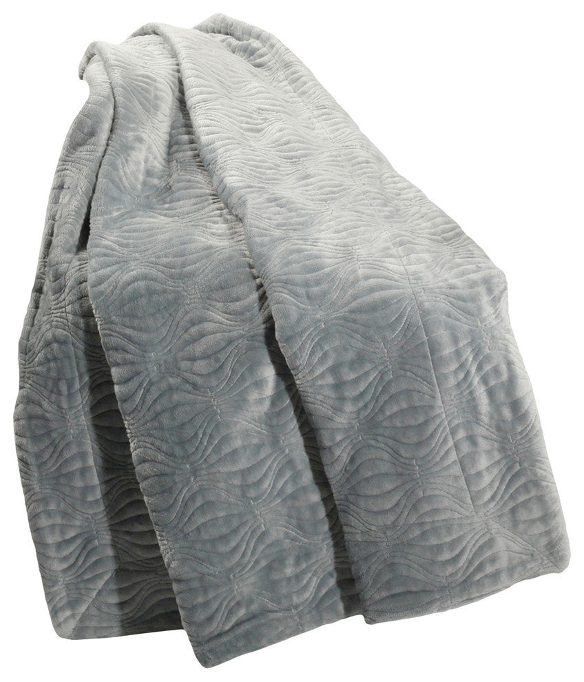 Flannel Fleece Embroidered Throw, Silver Blue