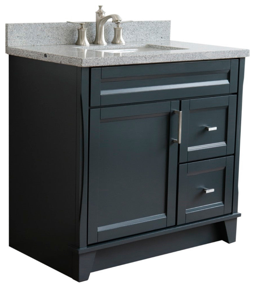 37" Single Sink Vanity, Dark Gray Finish With Gray Granite